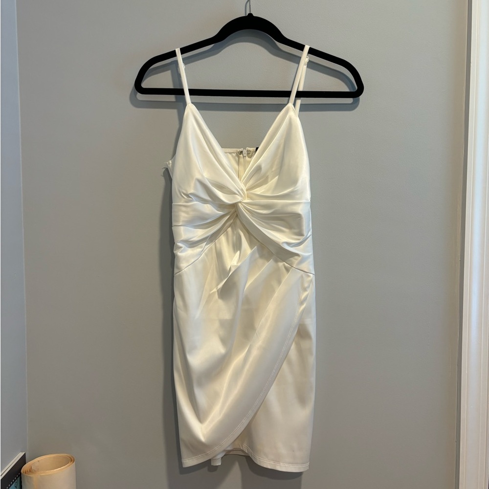 Lulus Stretchy Silk Wrap White Dress